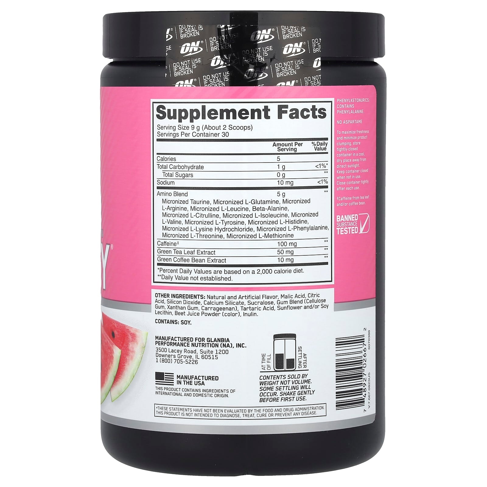 Optimum Nutrition, Essential Amin.O. Energy®, Watermelon, 9.5 oz (270 g) - Image 2