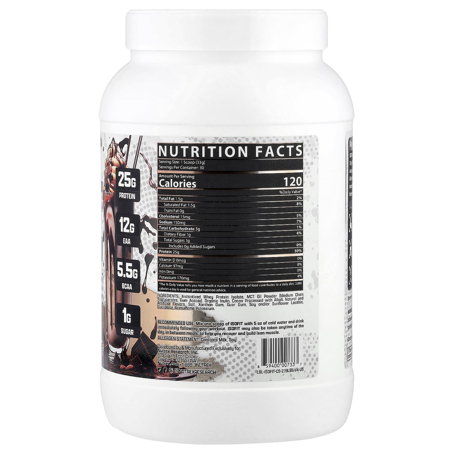 Nutrex Research, IsoFit® Protein, Chocolate Shake, 2.19 lb (993 g) - Image 2