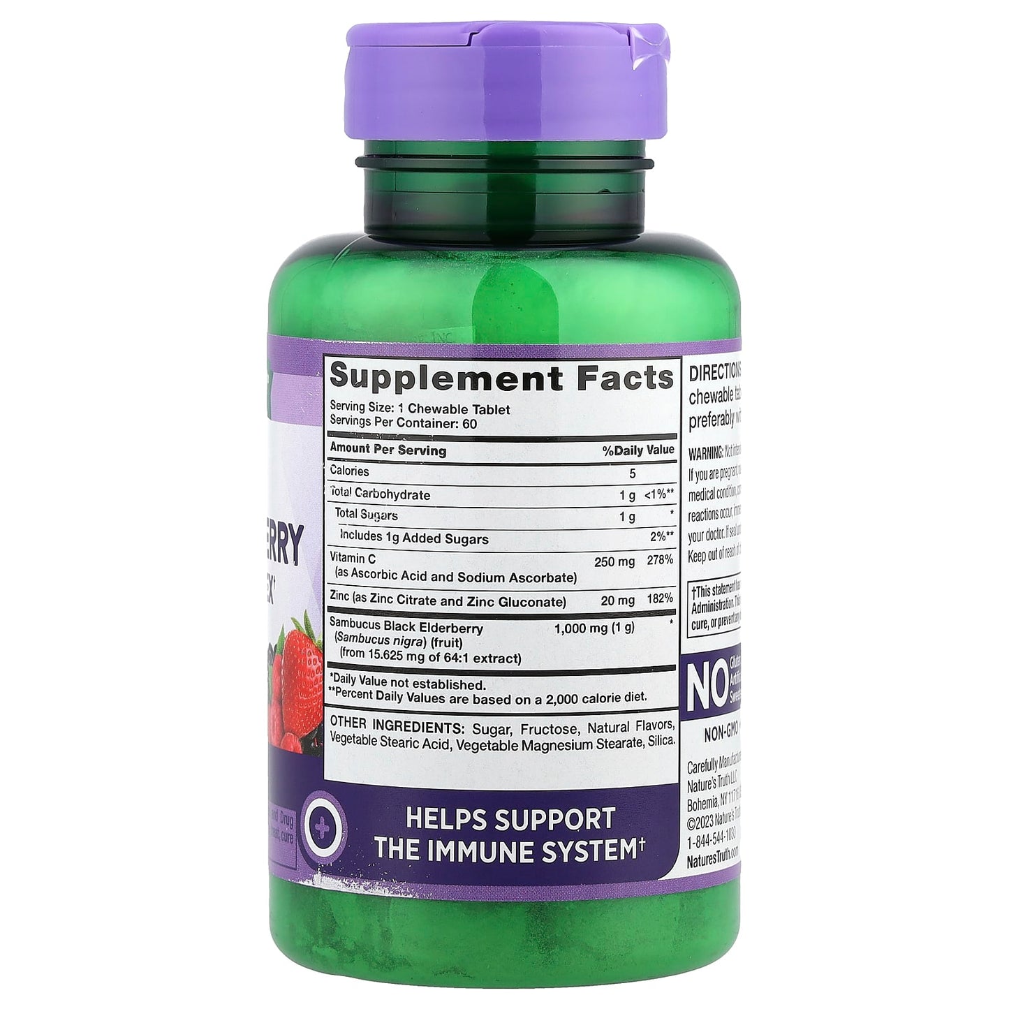 Nature's Truth, Sambucus Black Elderberry Immune Complex Plus Vitamin C & Zinc, Natural Mixed Berry, 60 Chewable Tablets - Image 2
