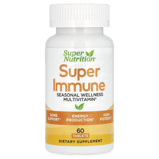Super Nutrition, Super Immune, Immune-Strengthening Multivitamin with Glutathione, High-Potency Vitamins, Minerals and Herbs, 60 Tablets