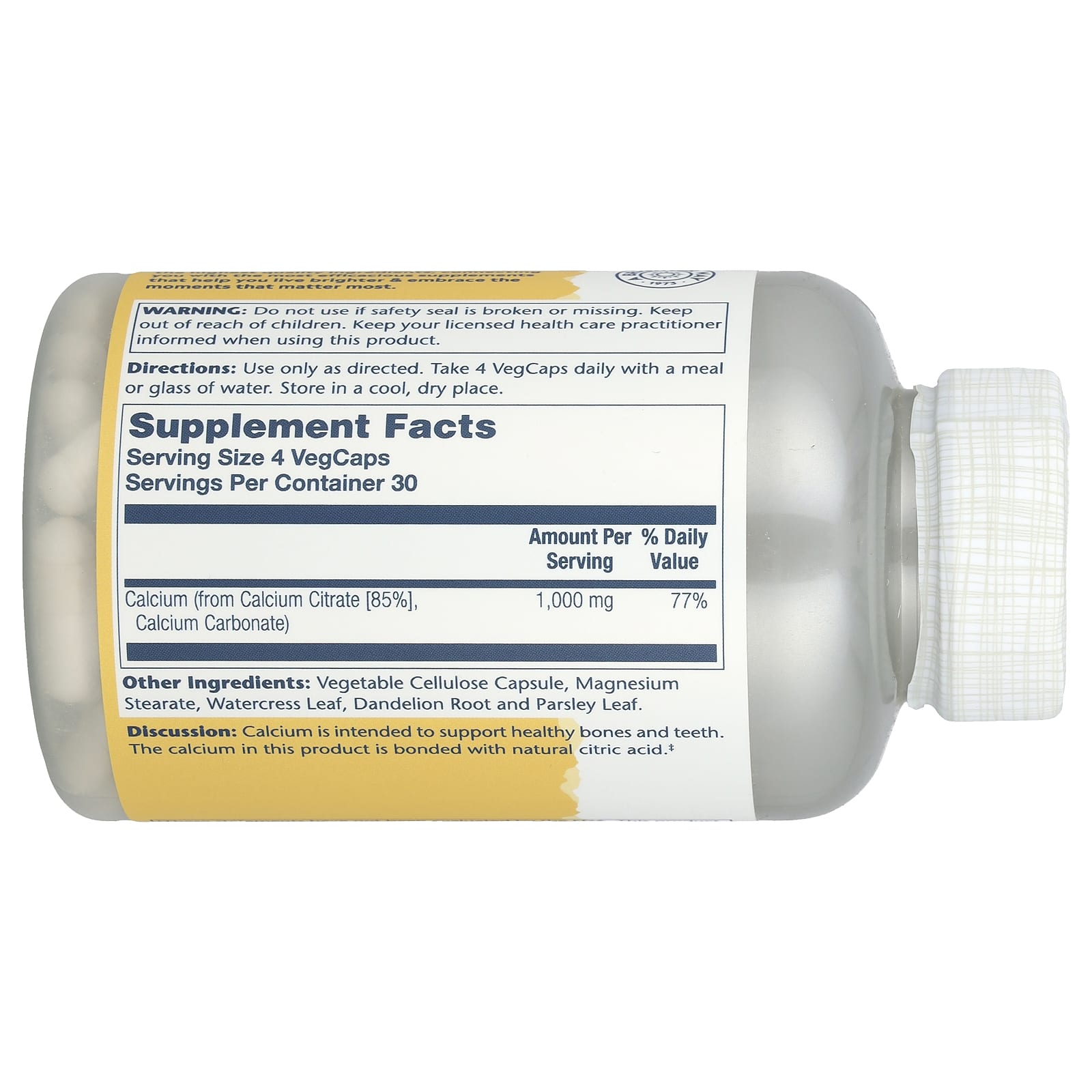 Solaray, Calcium Citrate, 1,000 mg, 120 VegCaps (250 mg per Capsule) - Image 2