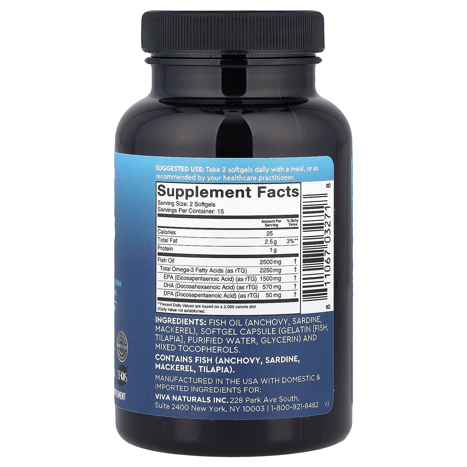 Viva Naturals, Omega-3 Fish Oil, Triple-Strength, 30 Softgels (1,250 mg per Softgel) - Image 2