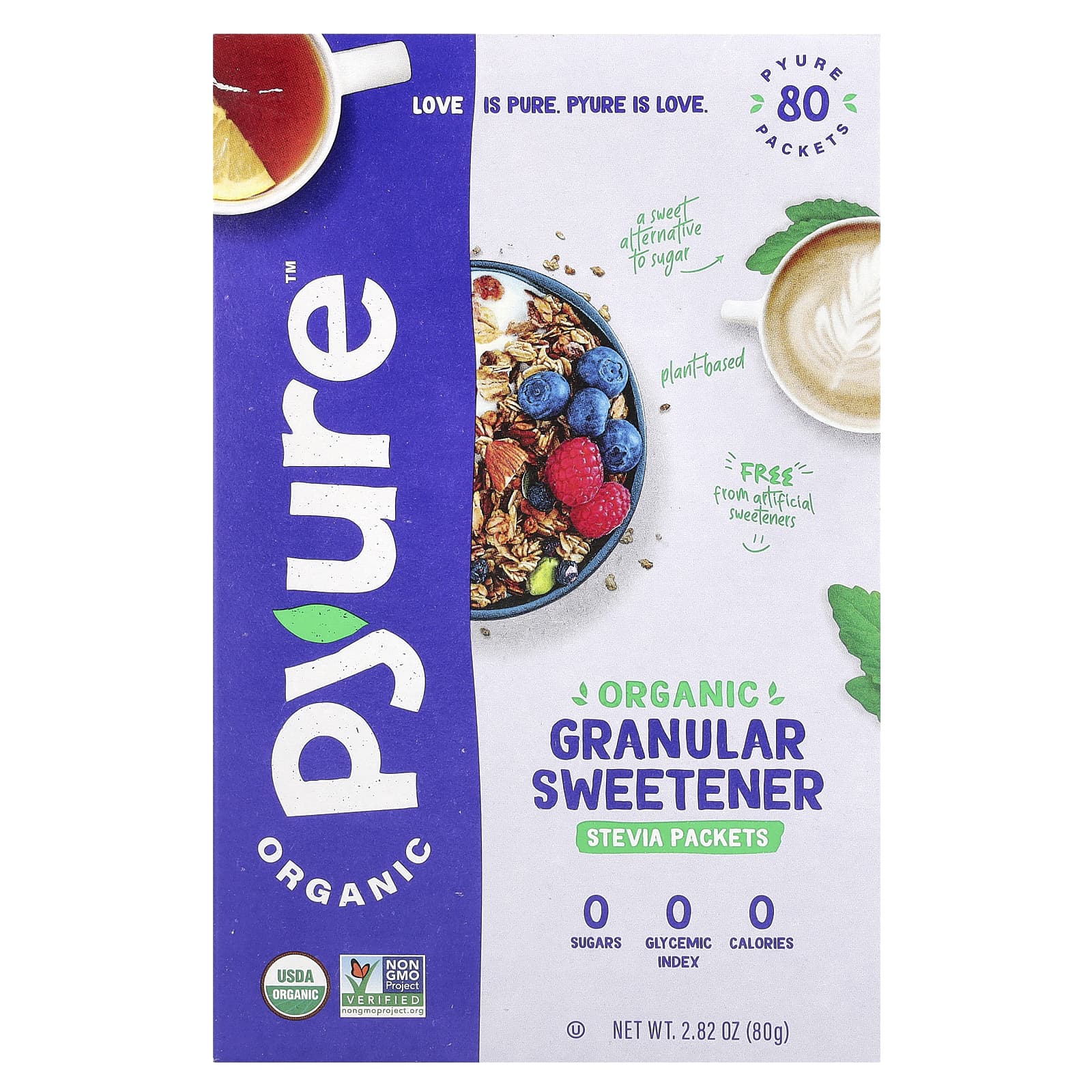 Pyure, Organic Granular Sweetener, Stevia, 80 Packets, 0.035 oz (1 g) Each - Image 1