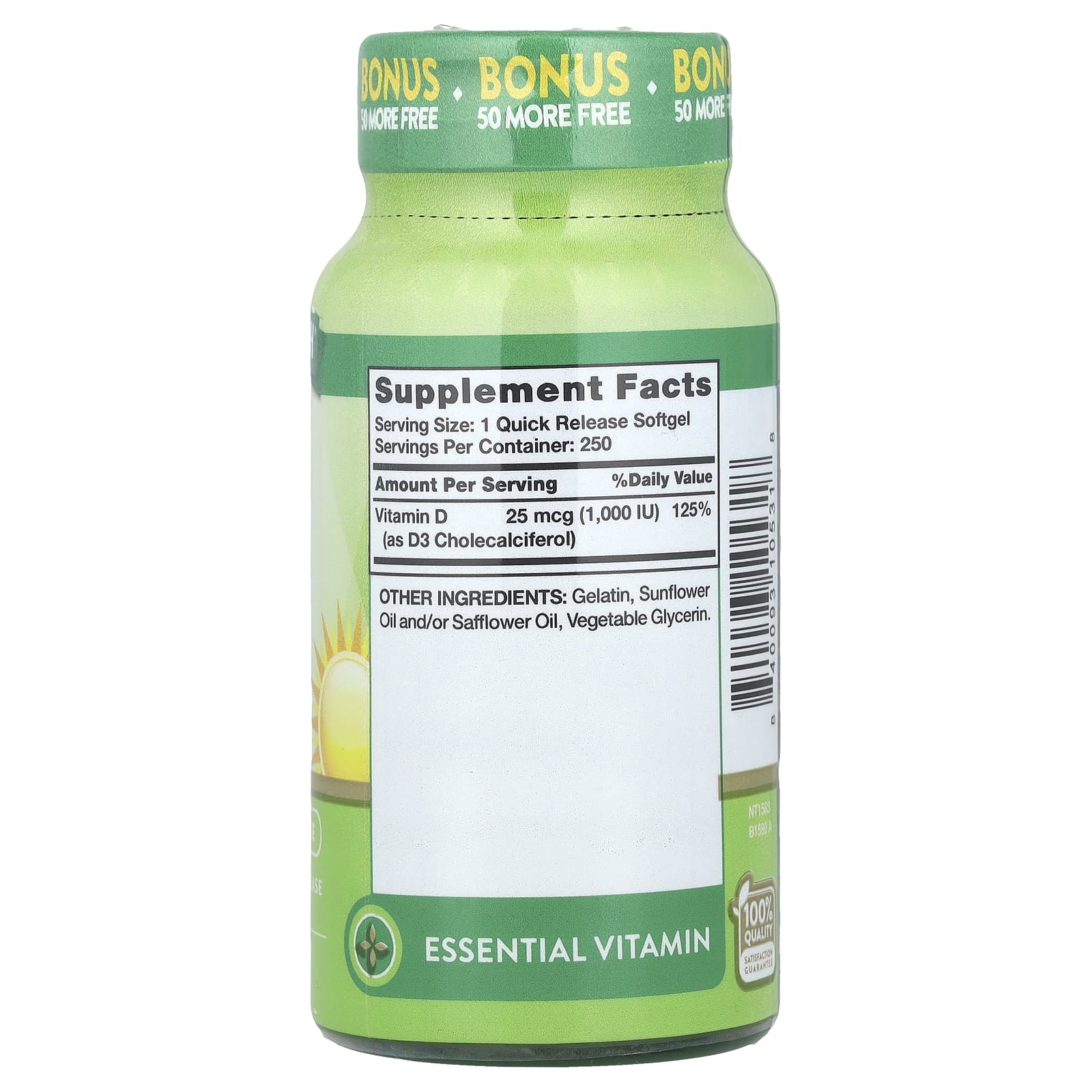 Nature's Truth, Vitamin D3, High Potency , 25 mcg (1,000 IU), 250 Quick Release Softgels - Image 2