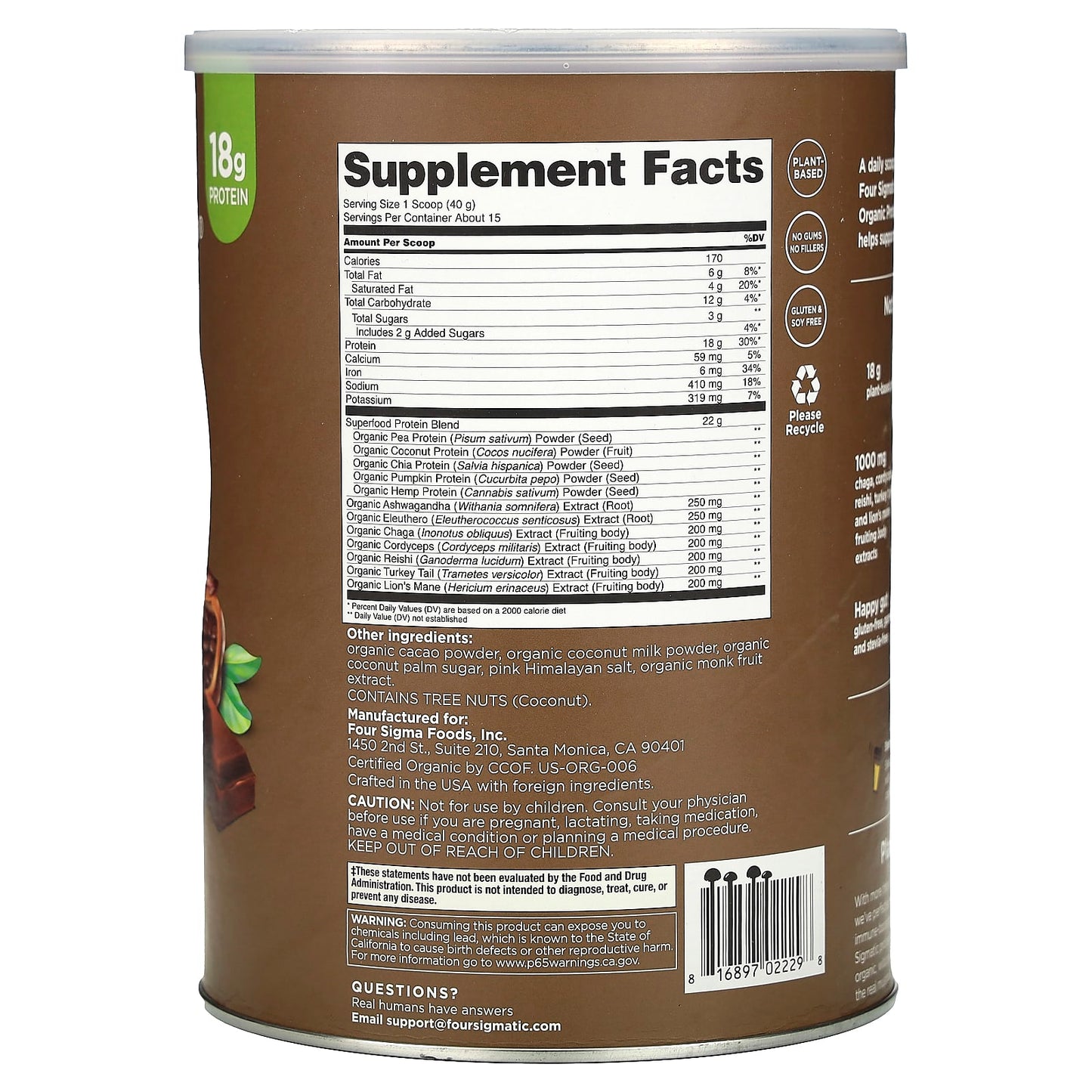Organic Plant-Based Protein with Mushroom & Adaptogens | Creamy Cacao - Image 2