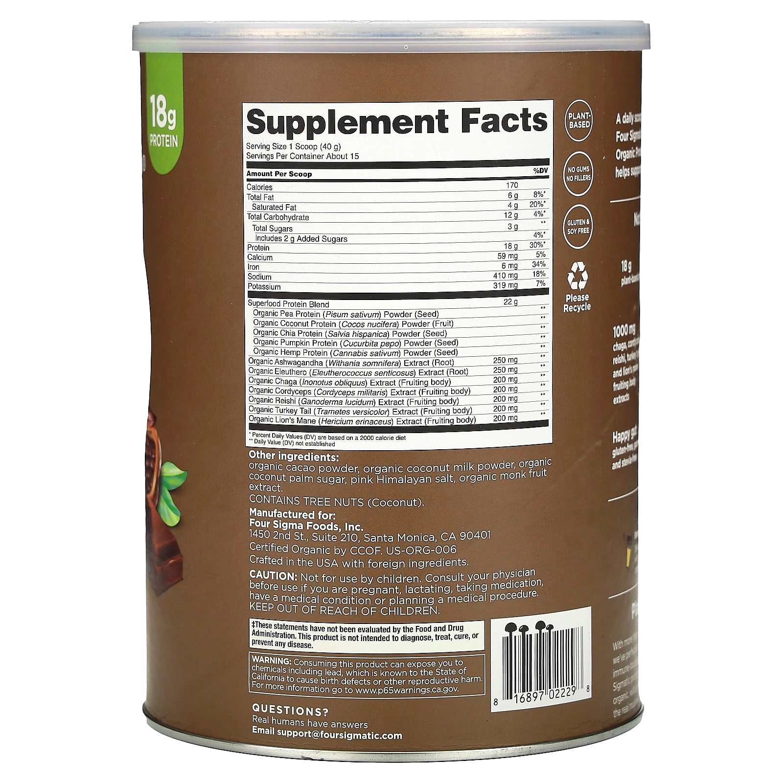 Organic Plant-Based Protein with Mushroom & Adaptogens | Creamy Cacao - Image 2