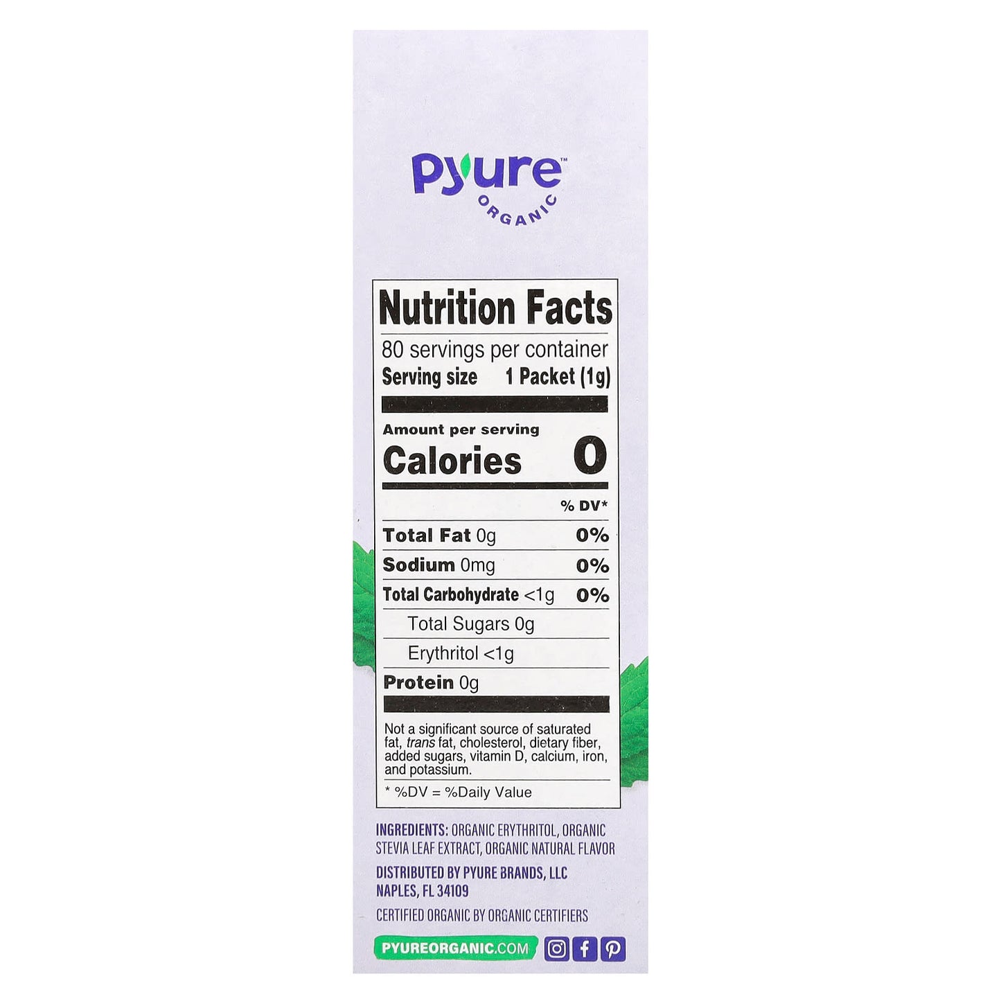 Pyure, Organic Granular Sweetener, Stevia, 80 Packets, 0.035 oz (1 g) Each - Image 2