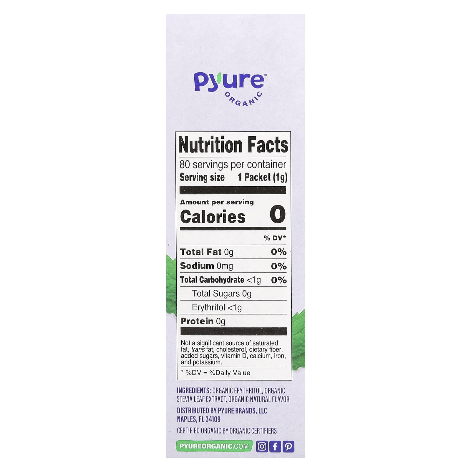 Pyure, Organic Granular Sweetener, Stevia, 80 Packets, 0.035 oz (1 g) Each - Image 2