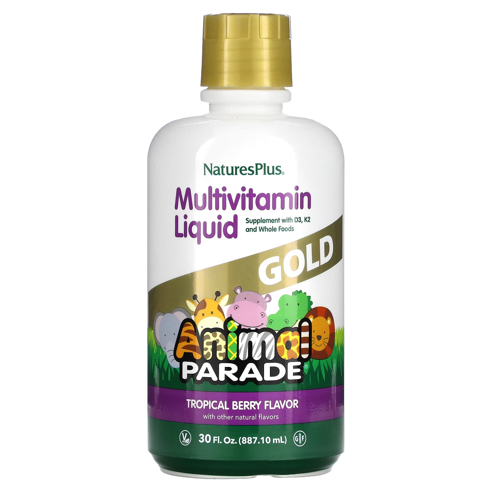 NaturesPlus, Animal Parade Gold, Multivitamin Liquid, Tropical Berry, 30 fl oz (887.1 ml)