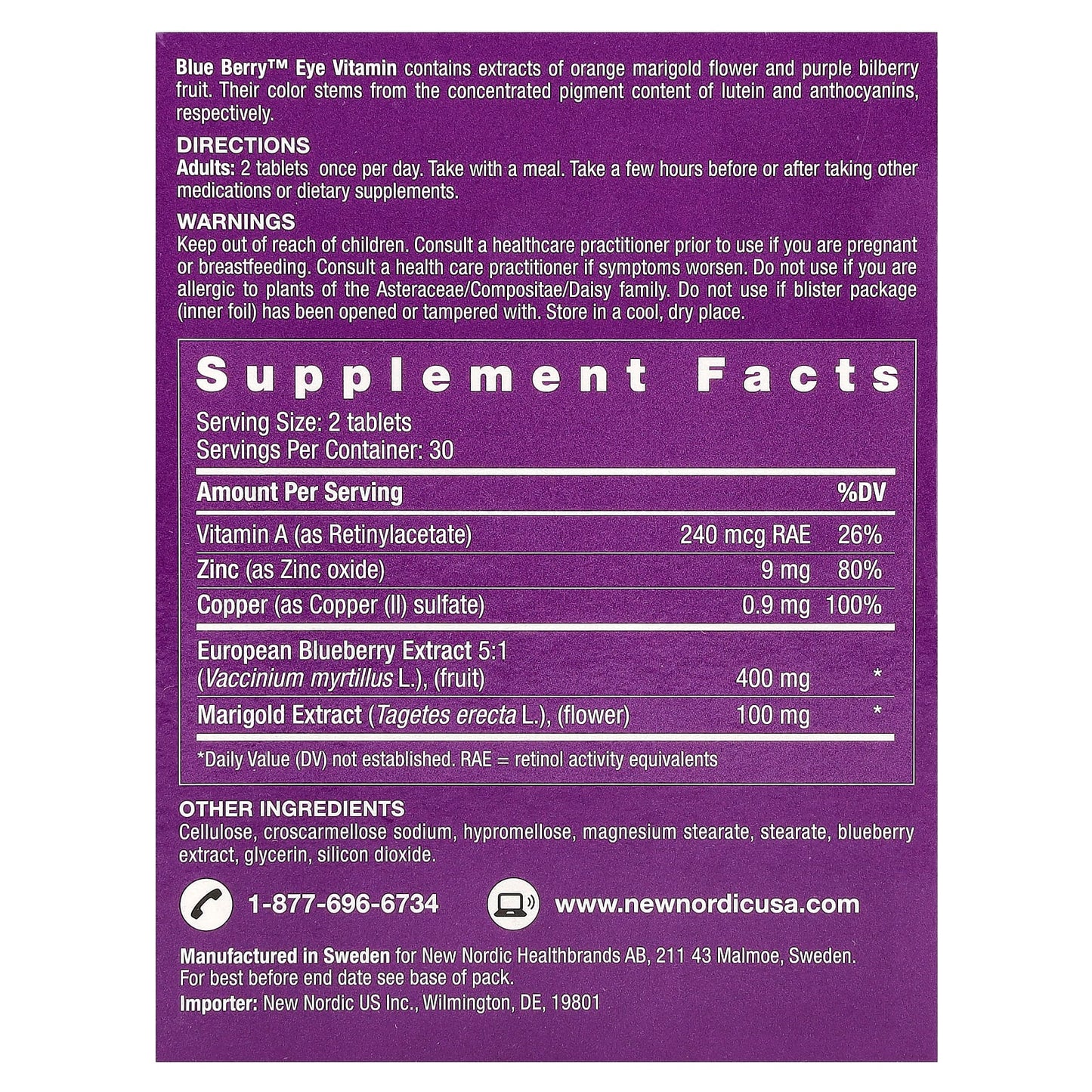 New Nordic, Blue Berry, Eye Vitamin, 60 Tablets - Image 2
