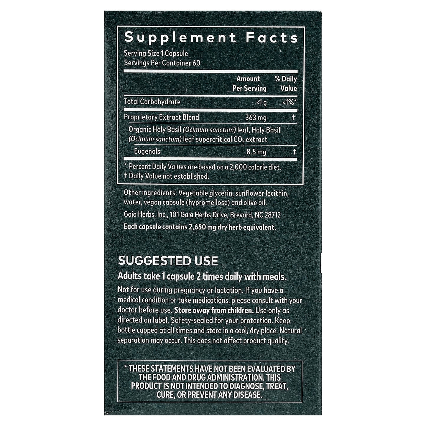 Holy Basil Stress Support Supplement by Gaia Herbs - 60 Vegan Capsules - Image 2