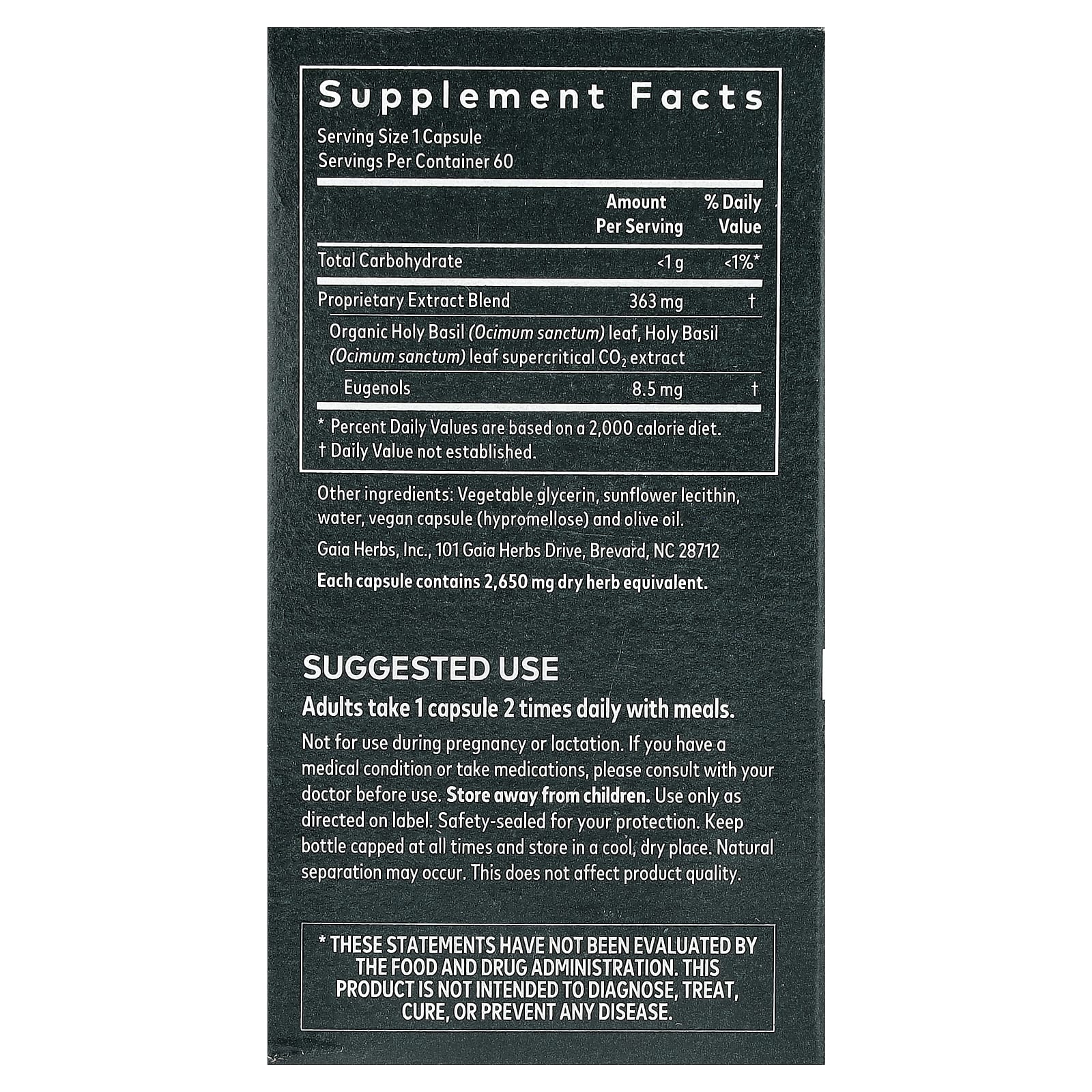 Holy Basil Stress Support Supplement by Gaia Herbs - 60 Vegan Capsules - Image 2