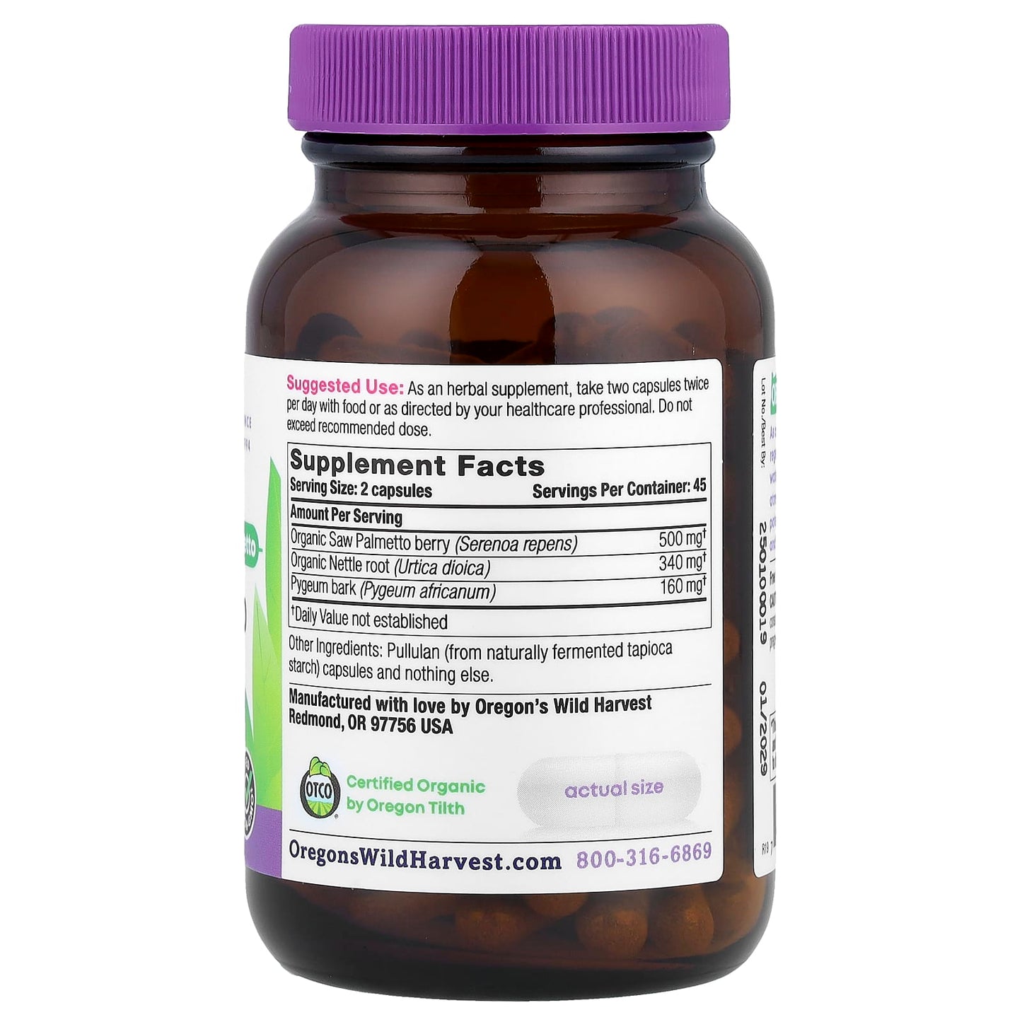 Oregon's Wild Harvest, Saw Palmetto Pygeum, 90 Vegan Capsules - Image 2