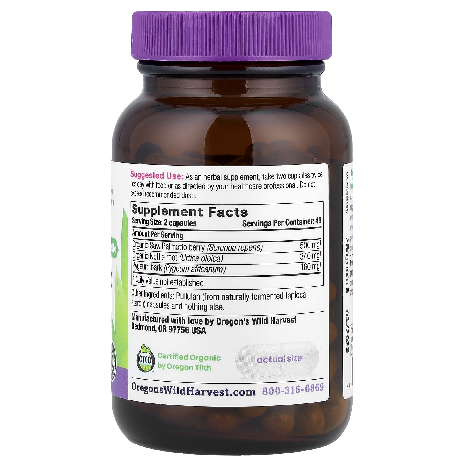 Oregon's Wild Harvest, Saw Palmetto Pygeum, 90 Vegan Capsules - Image 2