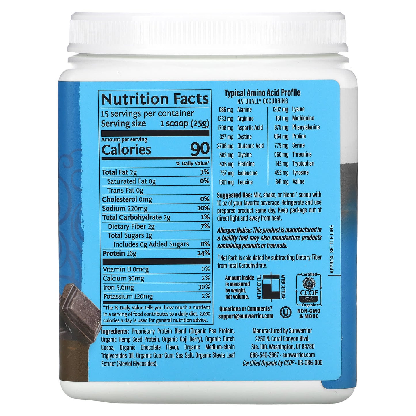 Sunwarrior, Warrior Blend, Protein, Chocolate, 13.2 oz (375 g) - Image 2