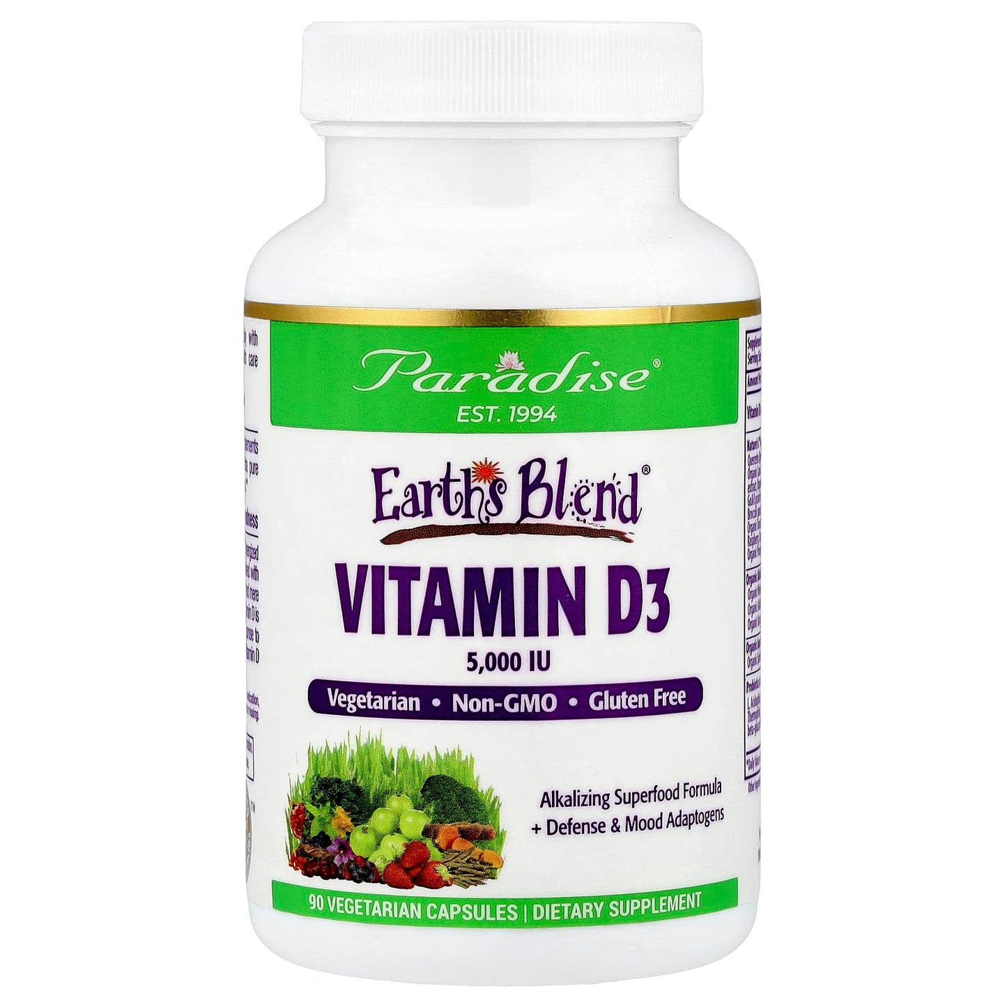 Paradise Herbs, Earth's Blend®, Vitamin D3, 90 Vegetarian Capsules - Image 1