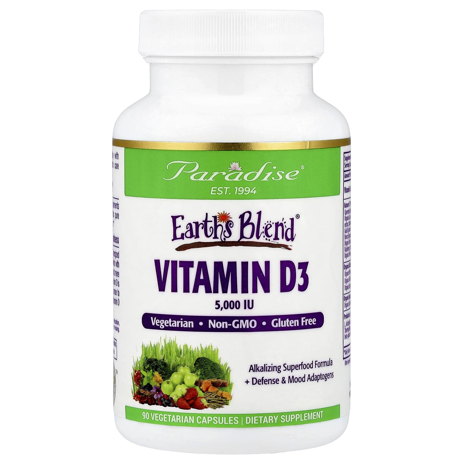 Paradise Herbs, Earth's Blend®, Vitamin D3, 90 Vegetarian Capsules - Image 1