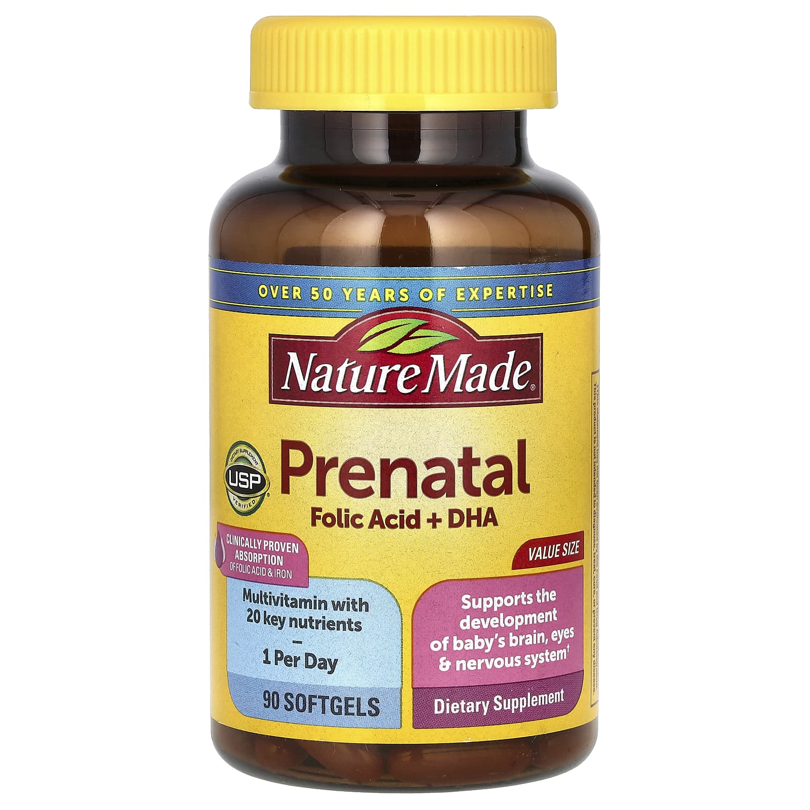 Nature Made, Prenatal Folic Acid + DHA, 90 Softgels