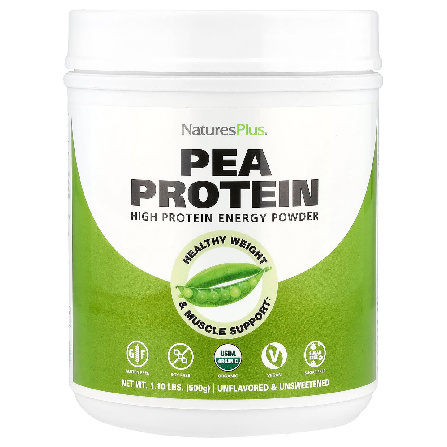 NaturesPlus, Organic Pea Protein Powder, Unflavored, 1.10 lbs (500 g) - Image 1