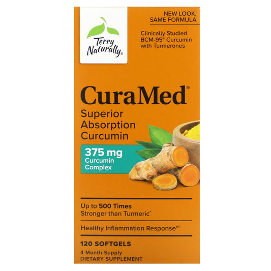 Terry Naturally, CuraMed, Superior Absorption Curcumin, 375 mg, 120 Softgels - Image 1