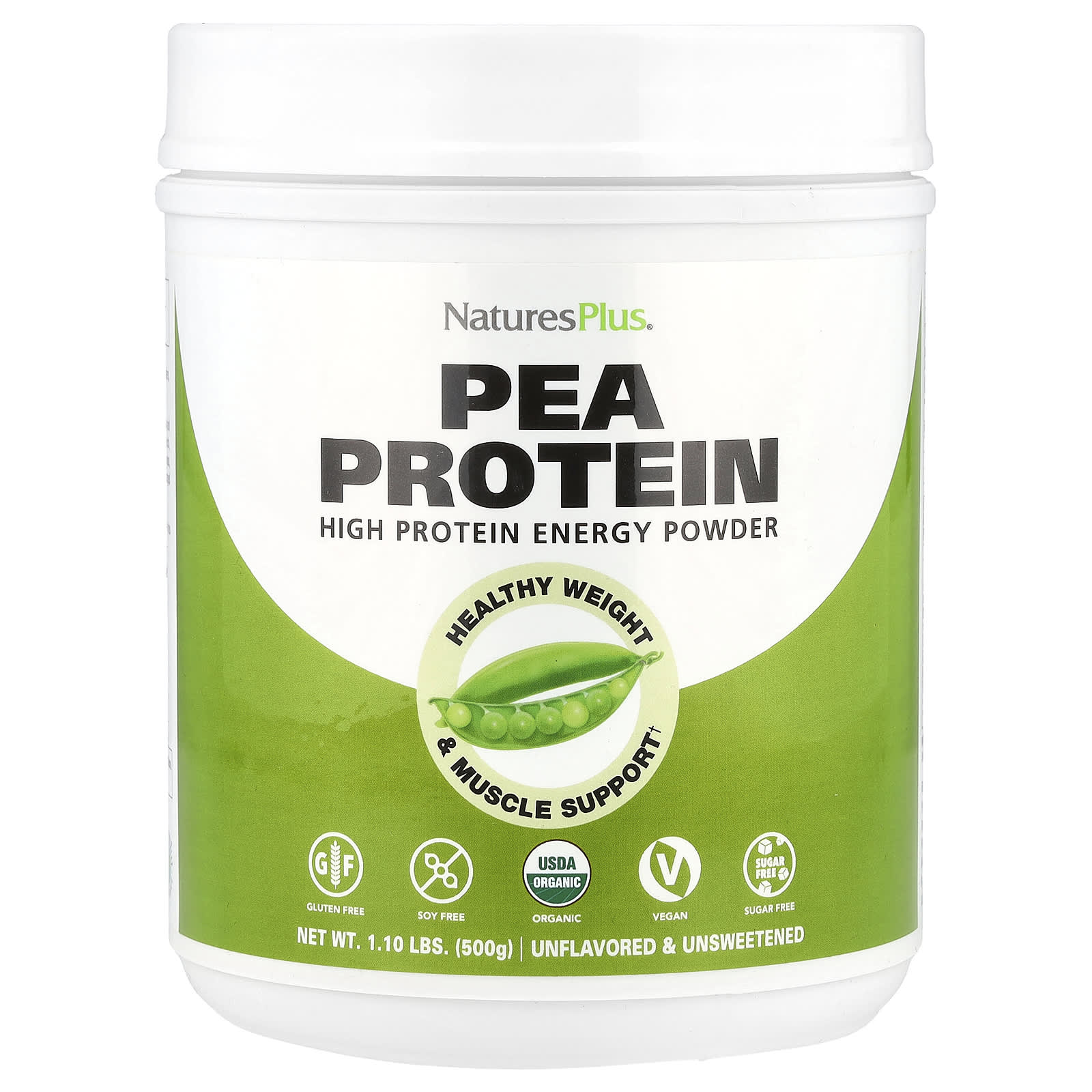 NaturesPlus, Organic Pea Protein Powder, Unflavored, 1.10 lbs (500 g) - Image 1
