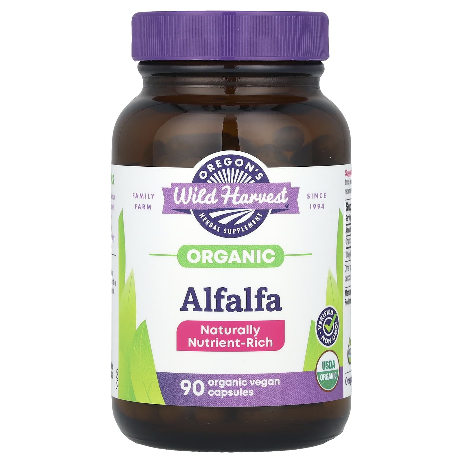 Oregon's Wild Harvest, Organic Alfalfa, 90 Organic Vegan Capsules (400 mg per Capsule) - Image 1