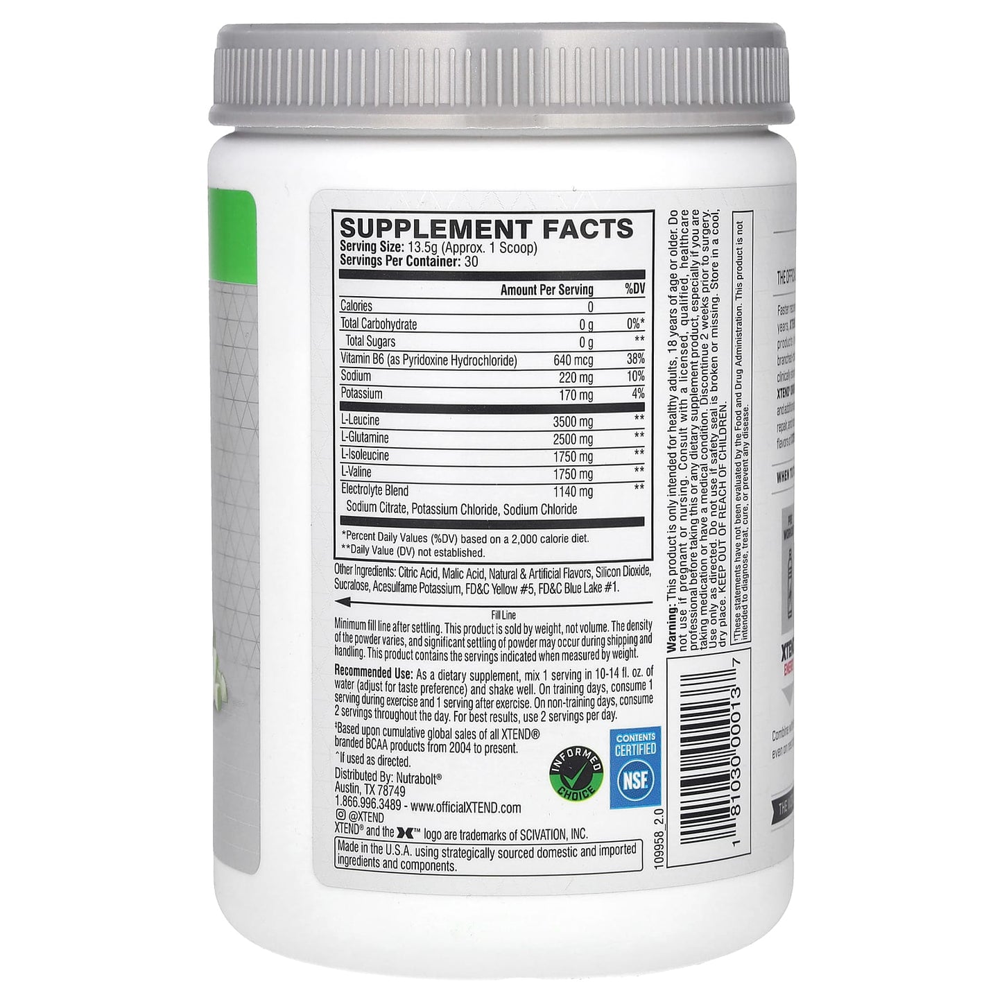 XTEND, The Original 7G BCAA, Smash Apple, 14.3 oz (405 g) - Image 2