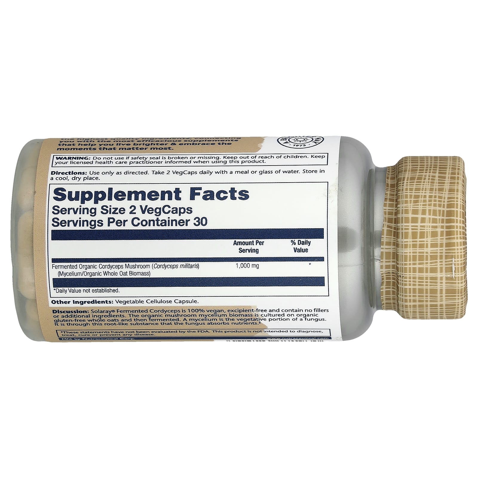 Solaray, Cordyceps, Fermented Mushrooms, 60 VegCaps (500 mg per Capsule) - Image 2