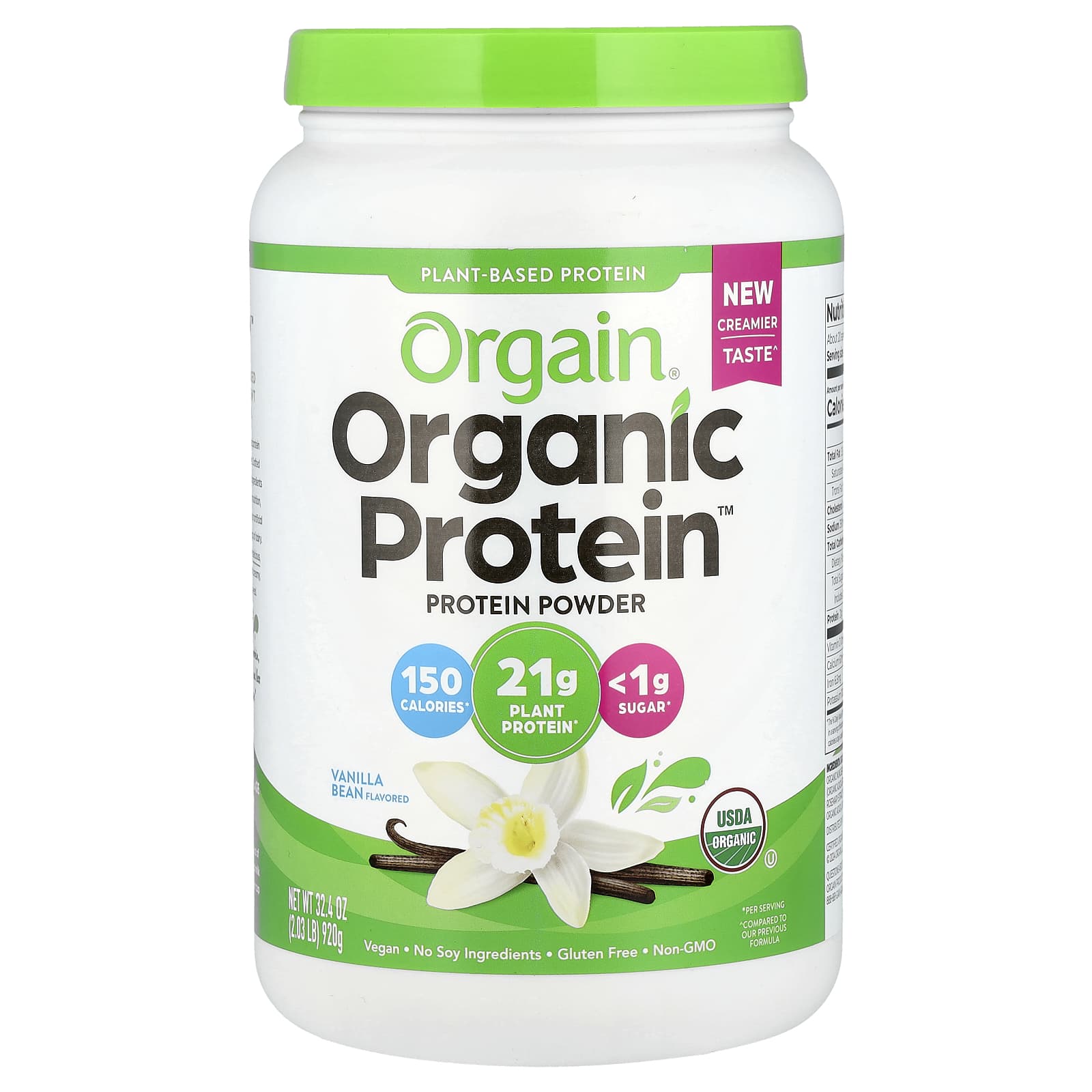 Orgain, Organic Protein™ Powder, Plant Based, Vanilla Bean, 2.03 lb (920 g) - Image 1