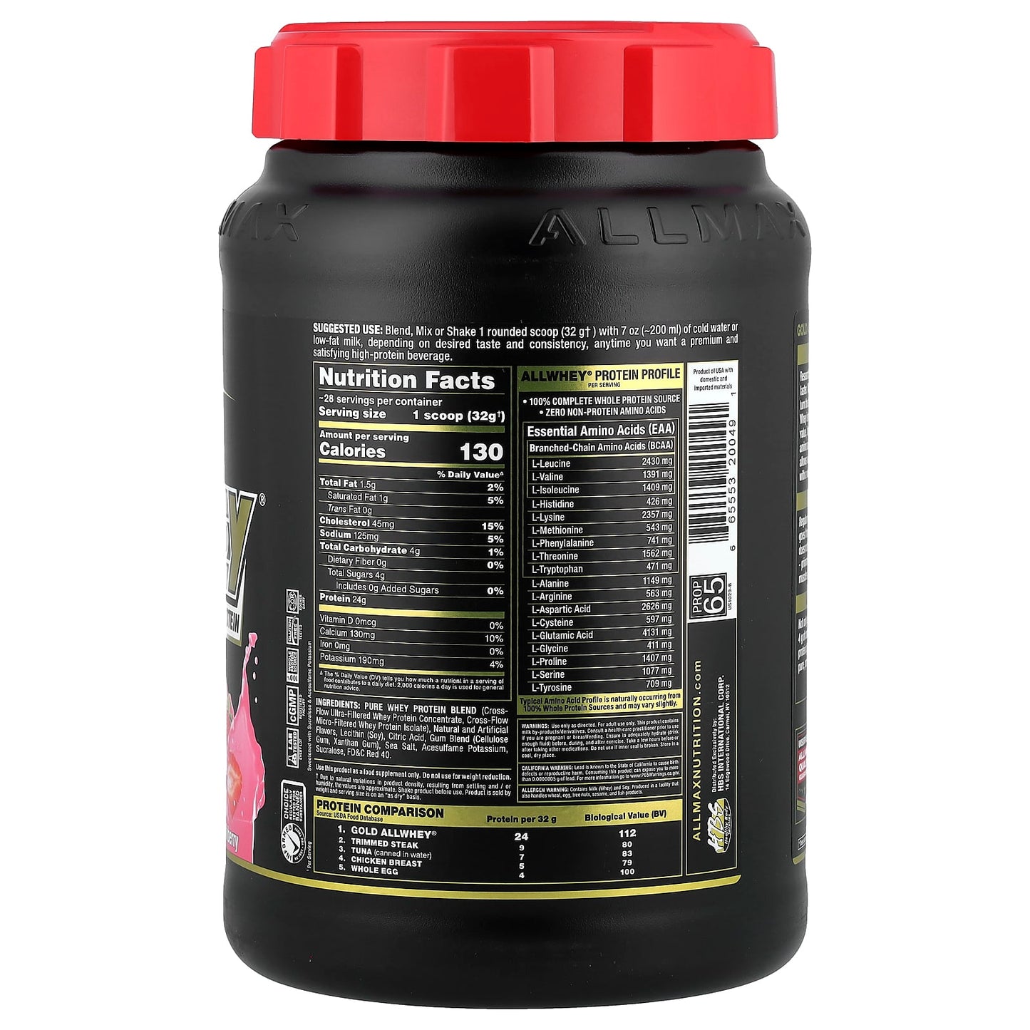 ALLMAX Gold AllWhey Premium Whey Protein Strawberry 2 lbs - Image 2