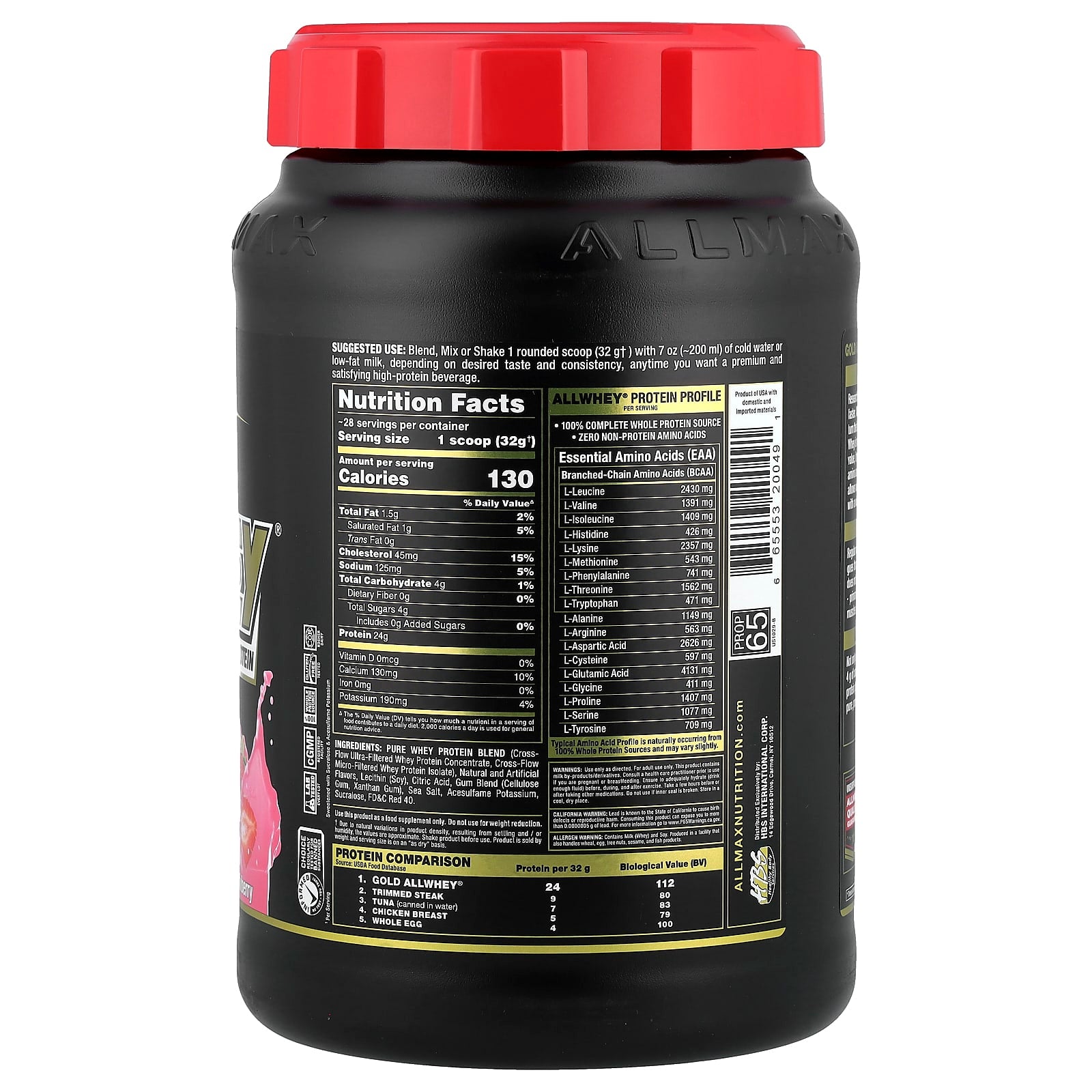 ALLMAX Gold AllWhey Premium Whey Protein Strawberry 2 lbs - Image 2