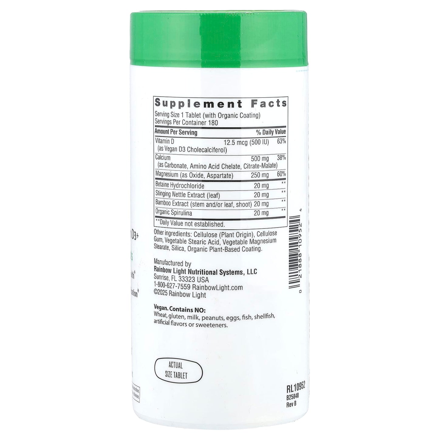 Rainbow Light, Calcium with Magnesium & Vegan D3+, 180 Tablets - Image 2
