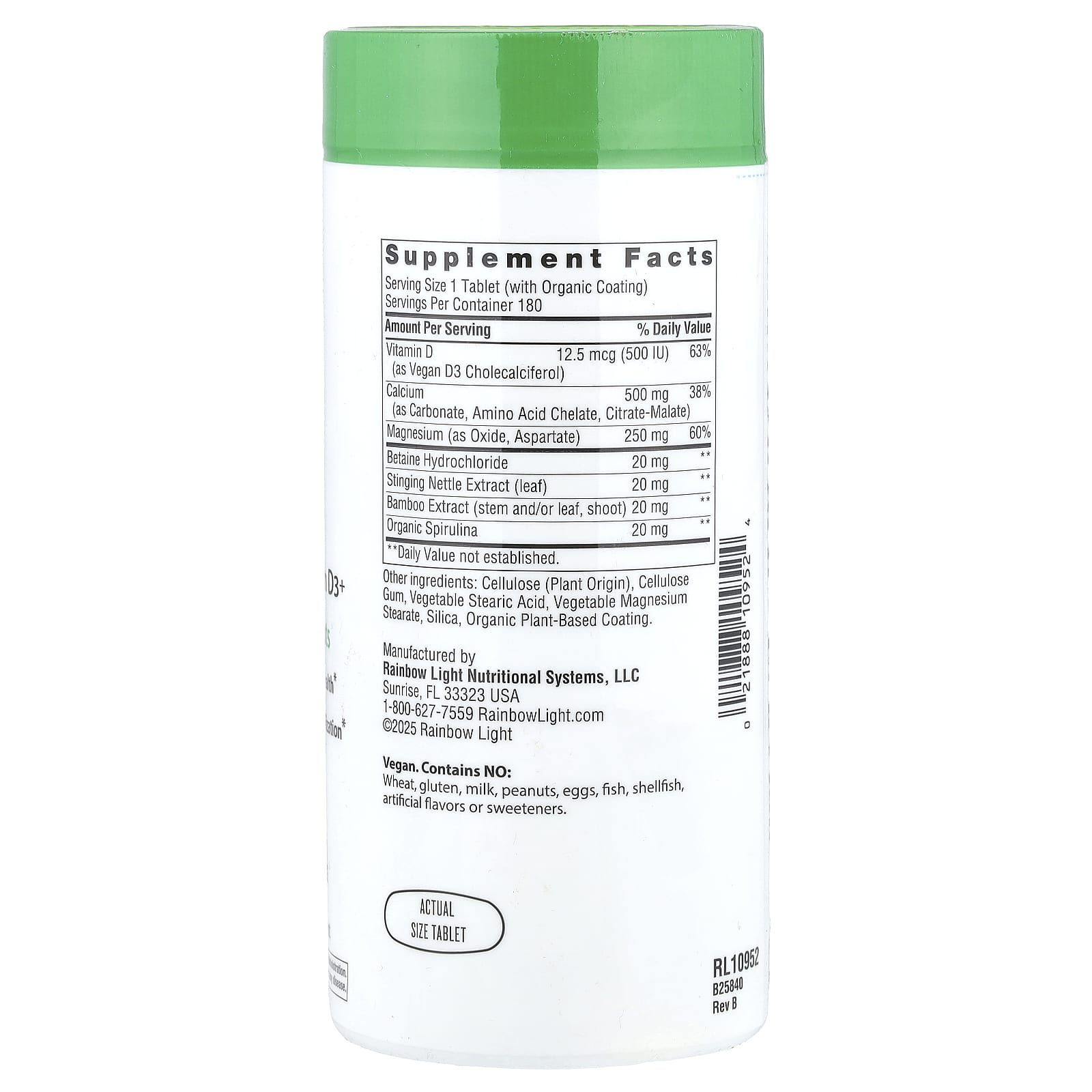Rainbow Light, Calcium with Magnesium & Vegan D3+, 180 Tablets - Image 2