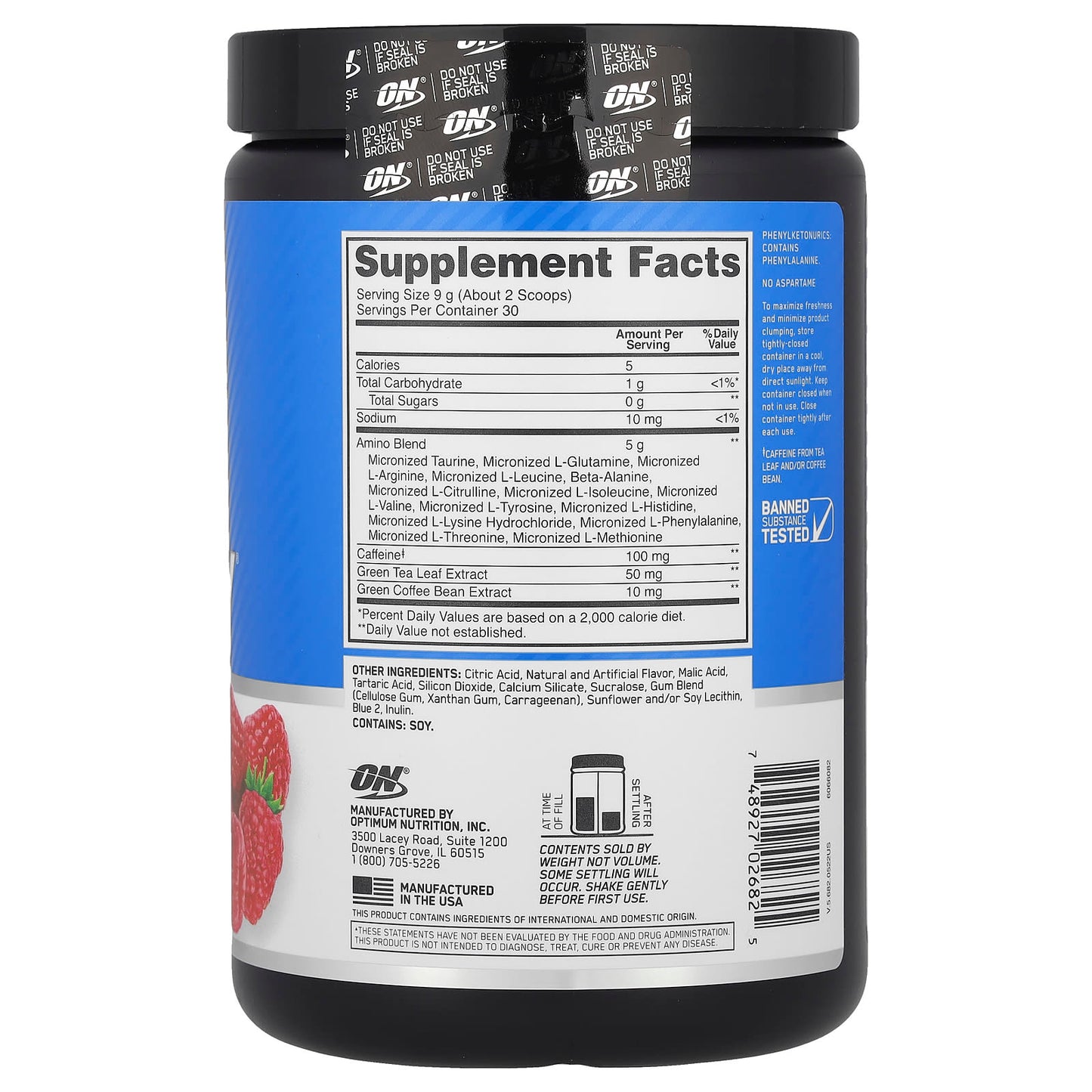 Optimum Nutrition, Essential Amin.O. Energy®, Blue Raspberry, 9.5 oz (270 g) - Image 2