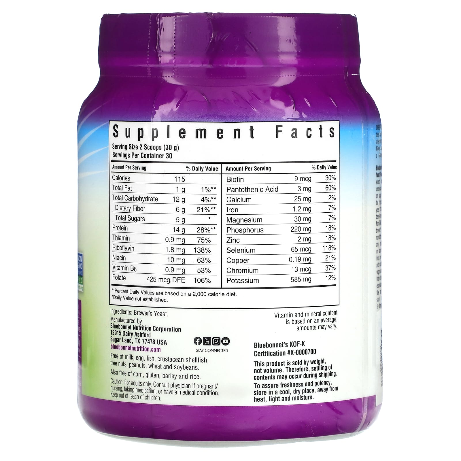 Bluebonnet Nutrition Super Earth Brewer's Yeast Powder 2lb - Image 2