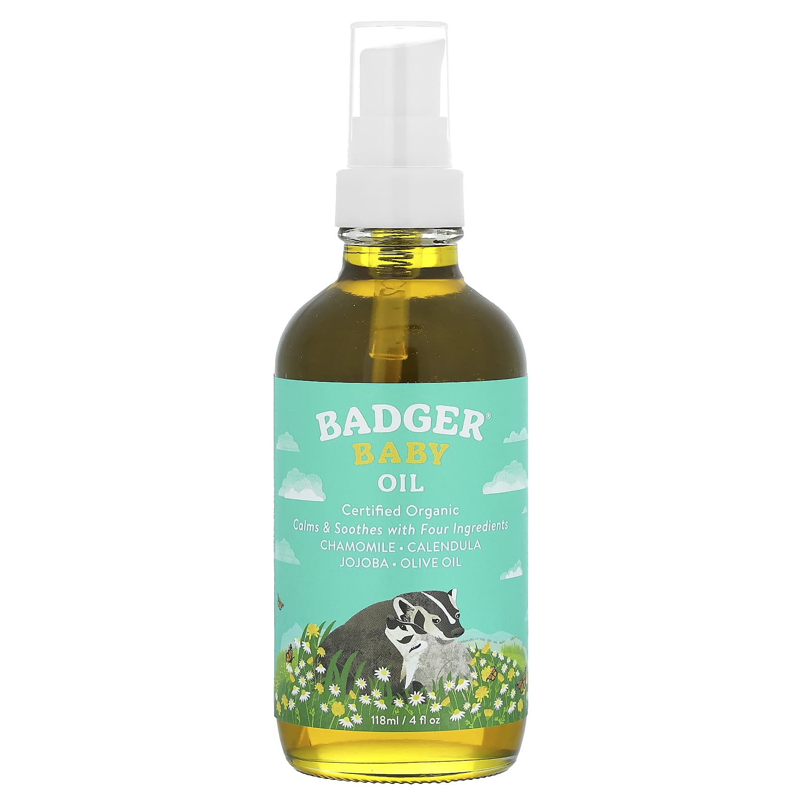 Badger USDA Organic Baby Oil, Calming & Soothing for Sensitive Skin (118 ml) - Image 1