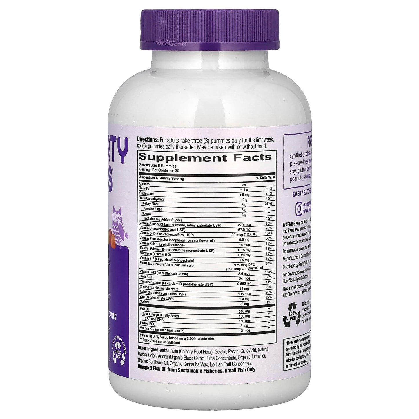 SmartyPants, Adult Formula and Fiber, Lemon, Strawberry Banana, and Orange, 180 Gummies - Image 2
