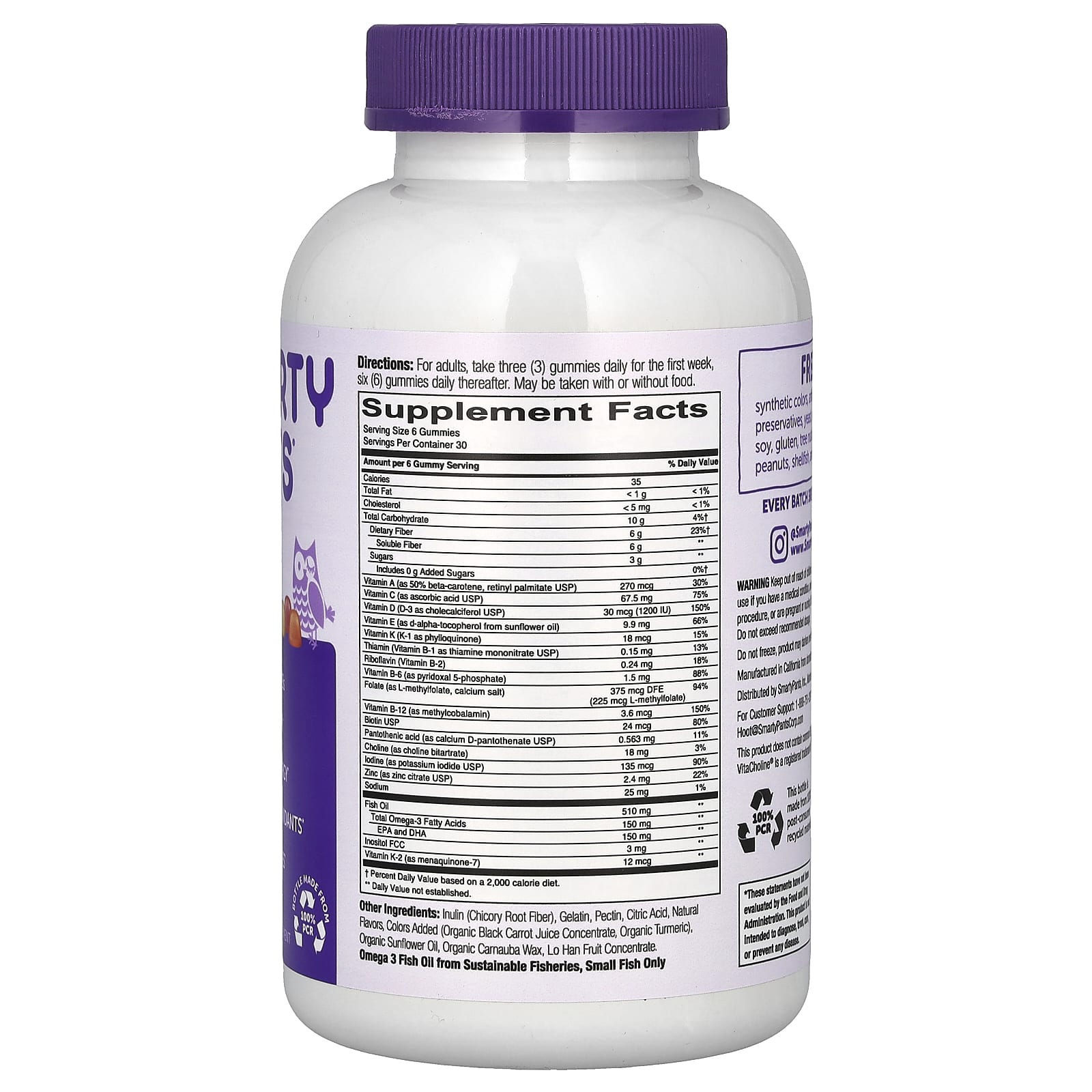 SmartyPants, Adult Formula and Fiber, Lemon, Strawberry Banana, and Orange, 180 Gummies - Image 2