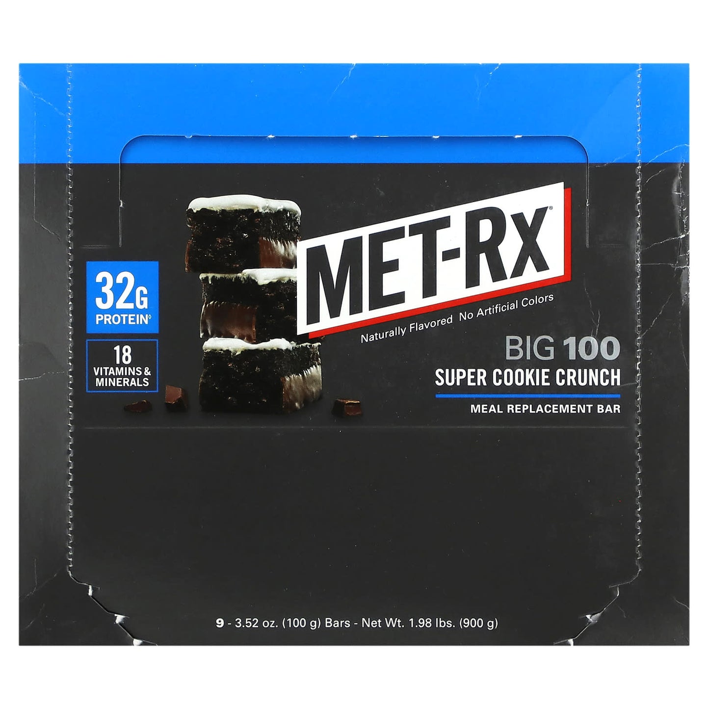 MET-Rx, Big 100, Meal Replacement Bar, Super Cookie Crunch, 9 Bars, 3.52 oz (100 g) Each - Image 1