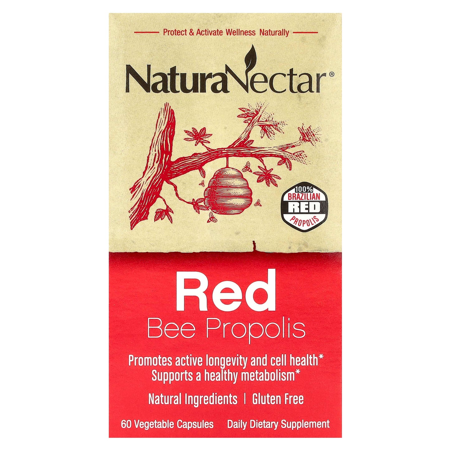 NaturaNectar, Red Bee Propolis, 60 Vegetable Capsules - Image 1
