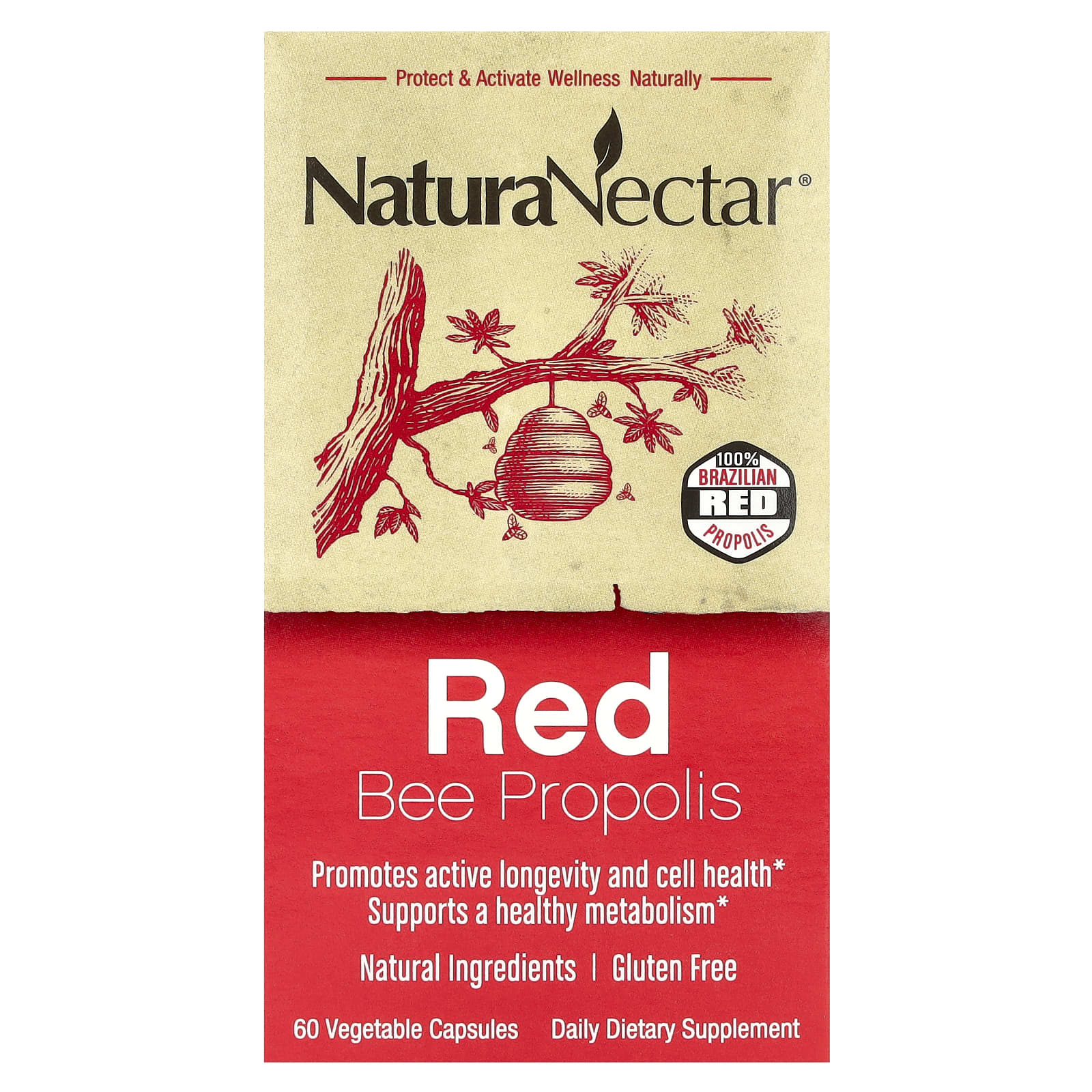 NaturaNectar, Red Bee Propolis, 60 Vegetable Capsules - Image 1