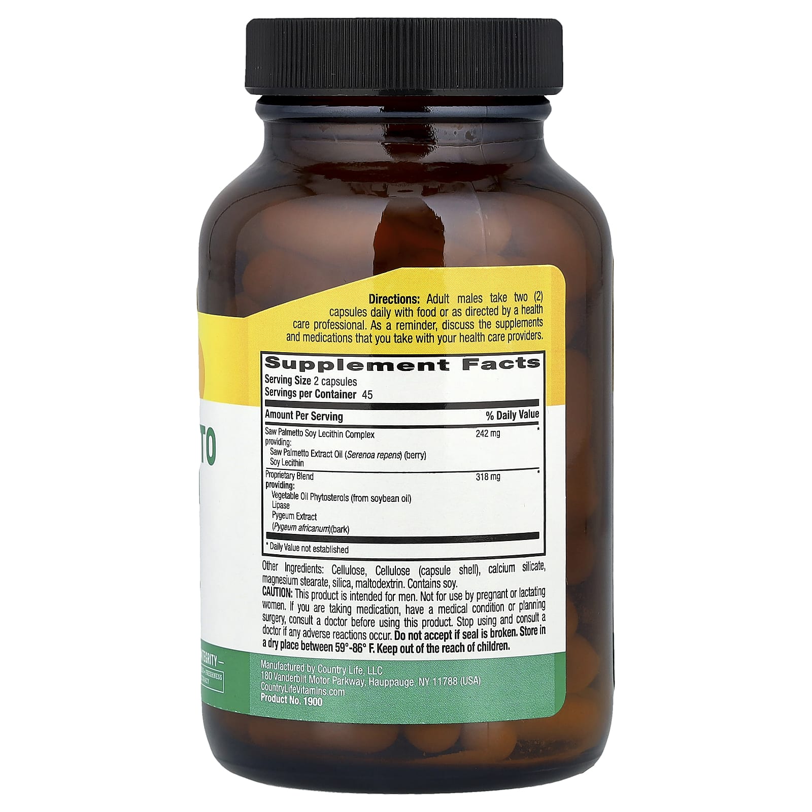 Country Life, Saw Palmetto & Pygeum Extract, 90 Vegan Capsules