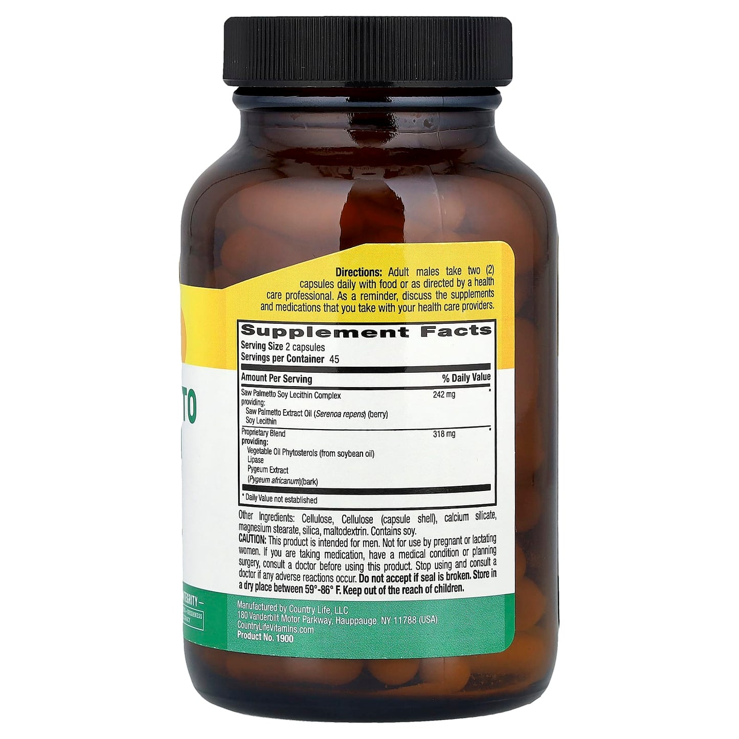 Country Life Saw Palmetto & Pygeum Extract, 90 Vegan Capsules for Men - Image 2