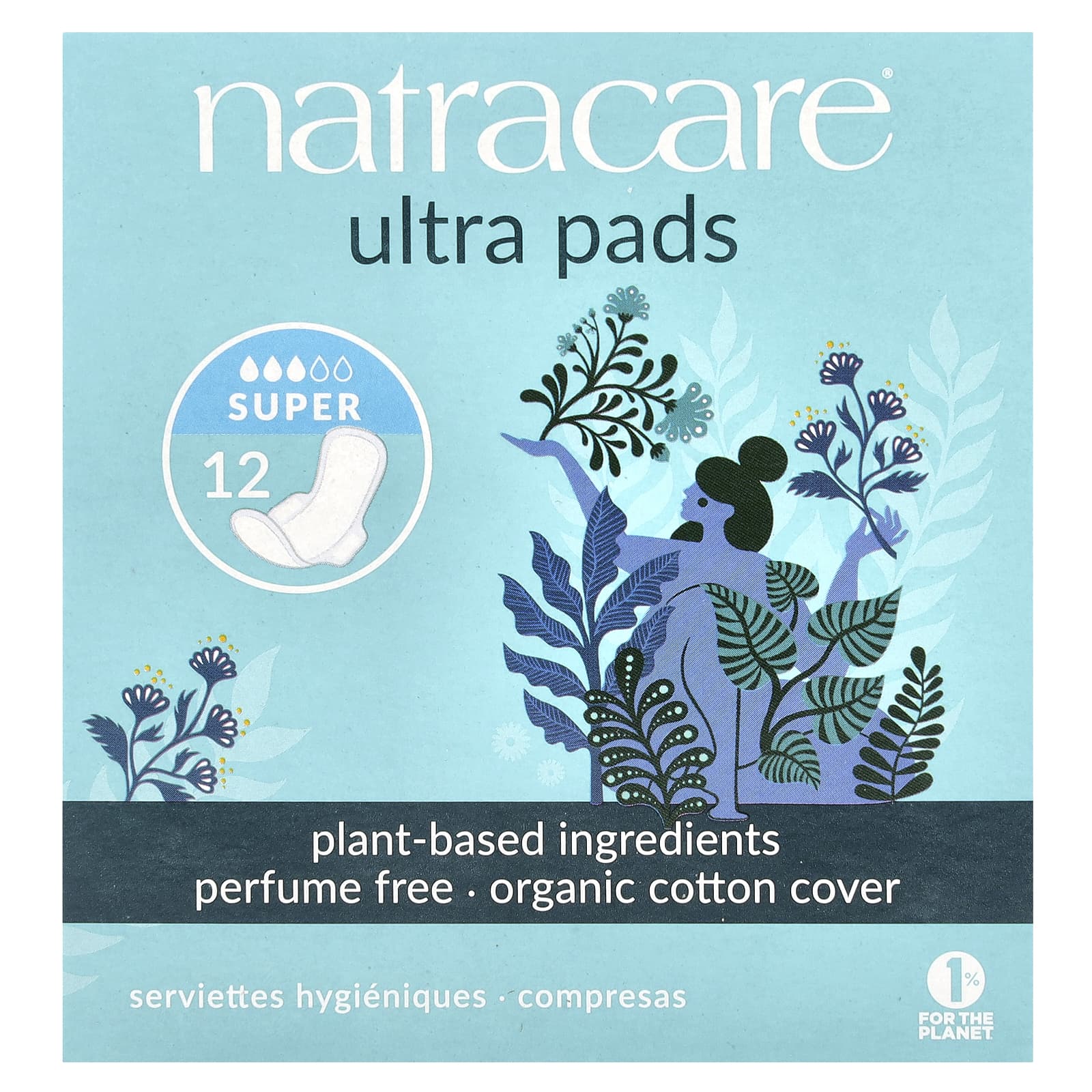 Natracare, Ultra Pads, Organic Cotton Cover, Super, 12 Pads - Image 1