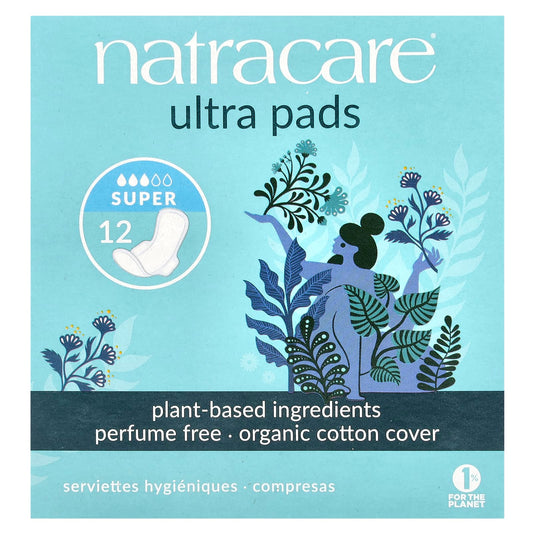Natracare, Ultra Pads, Organic Cotton Cover, Super, 12 Pads - Image 1