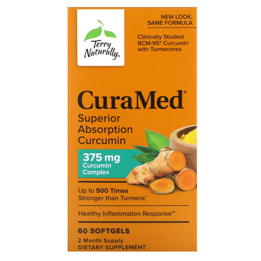 Terry Naturally, CuraMed, Superior Absorption Curcumin, 375 mg, 60 Softgels - Image 1