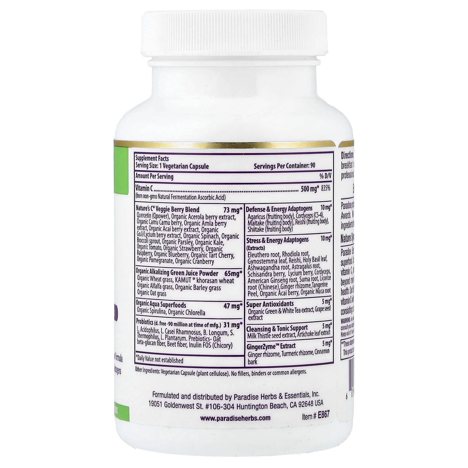 Paradise Herbs, Earth's Blend®, Vitamin C, 90 Vegetarian Capsules - Image 2