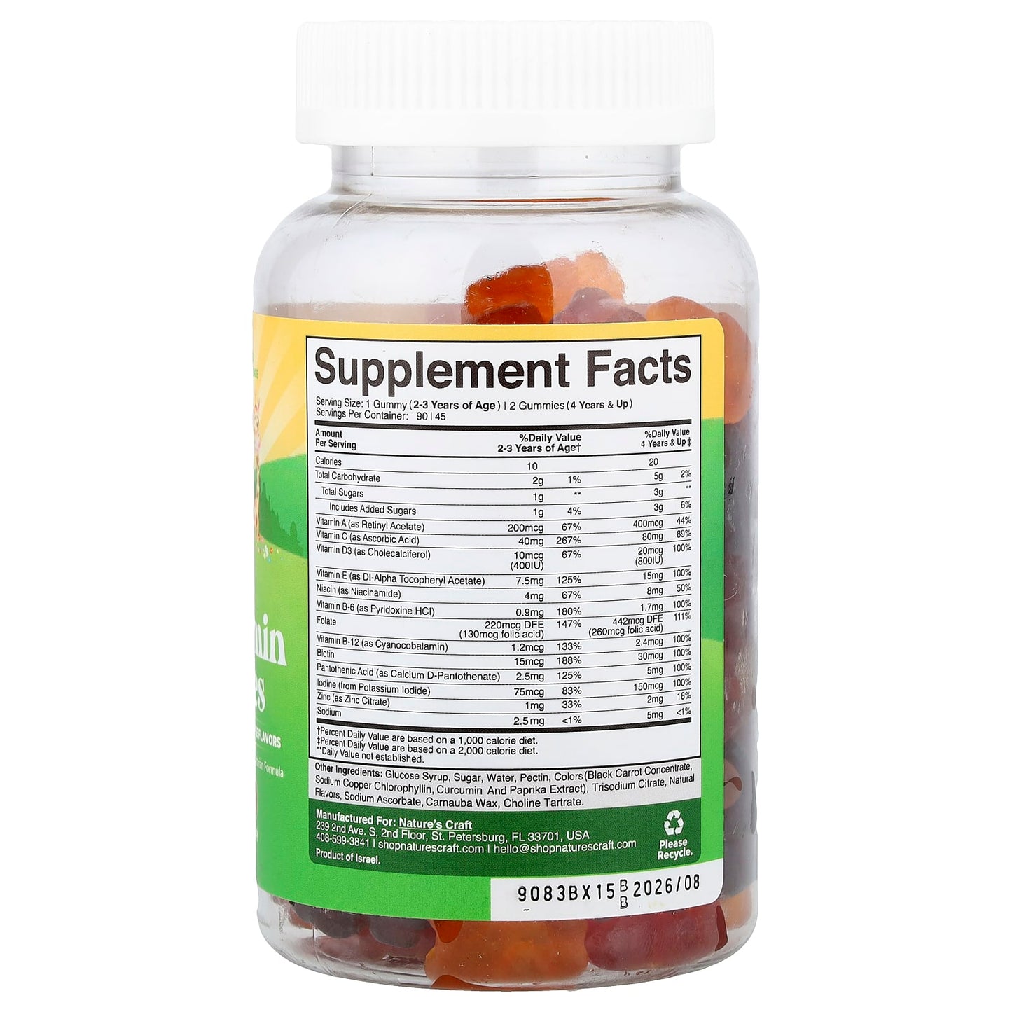 Nature's Craft, Kids Multivitamin Gummies, Strawberry, Raspberry & Orange, 90 Gummies - Image 2
