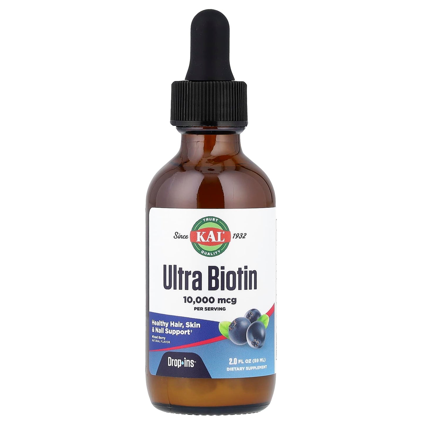 KAL Ultra Biotin Liquid - 10,000 mcg, Hair, Skin, Nail Support - Image 1