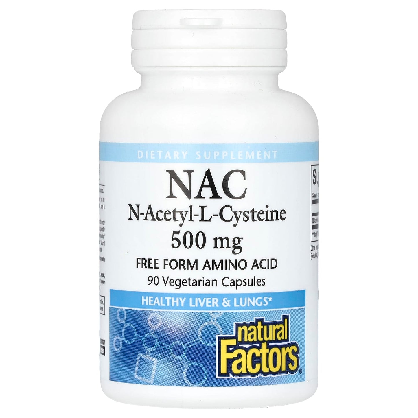 Natural Factors, NAC, N-Acetyl-L Cysteine, 500 mg, 90 Vegetarian  Capsules - Image 1